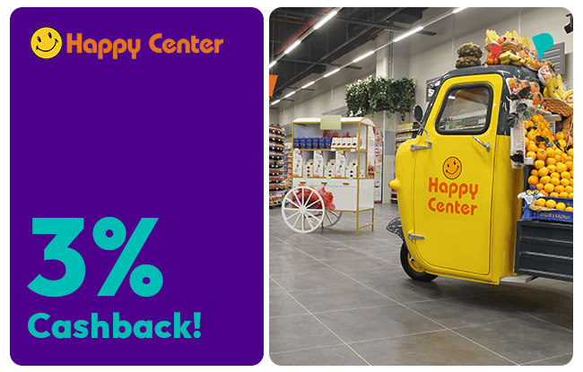 3% Cashback for your purchases at Happy Center with ParamKart.
